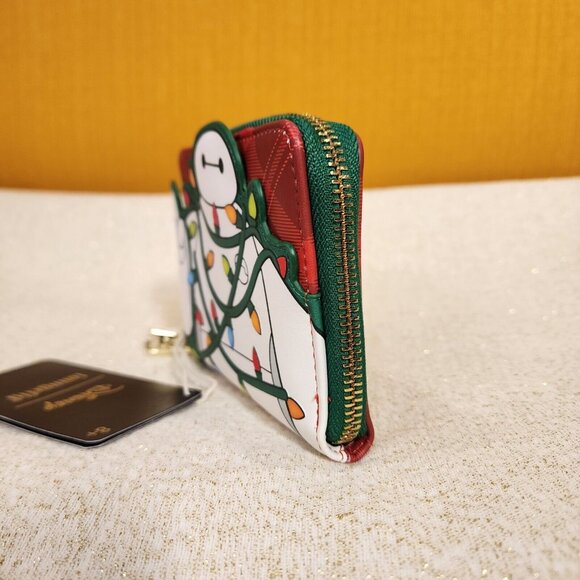 Loungefly Disney Big Hero 6 Baymax Holiday Lights Plaid Christmas Zip Wallet NEW - Picture 6 of 12